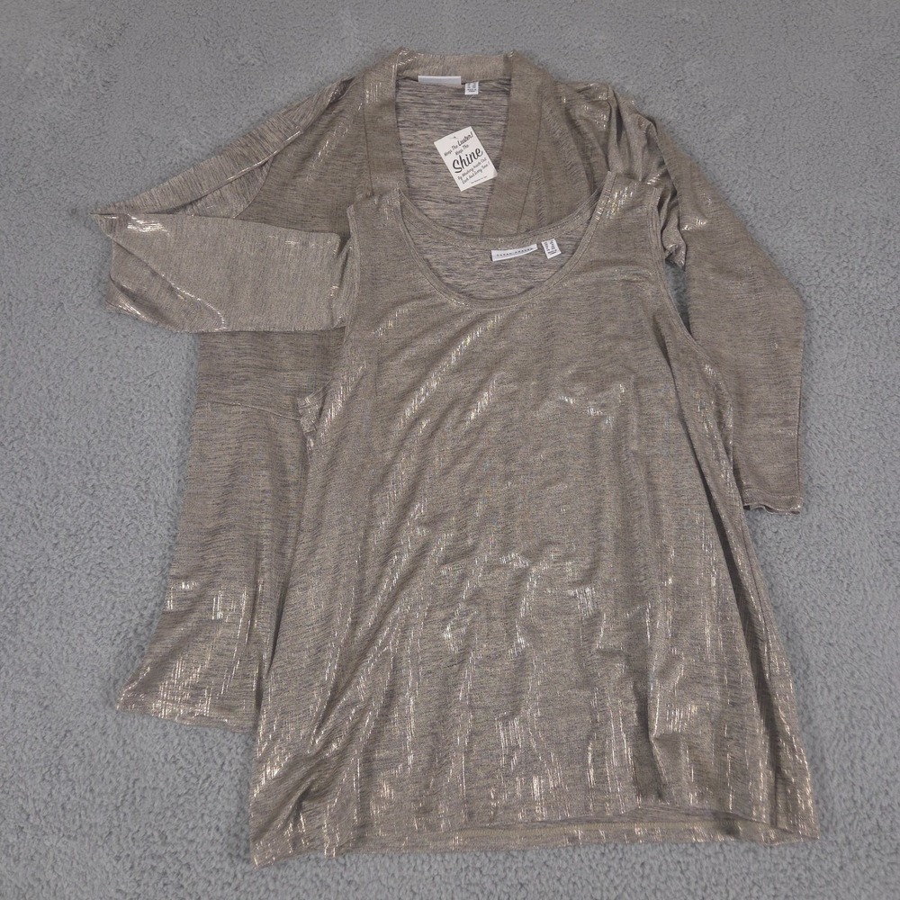 Susan Graver 2-Piece Cardigan Top Women 1X Gold Open Shiny Layer Concert NEW‎